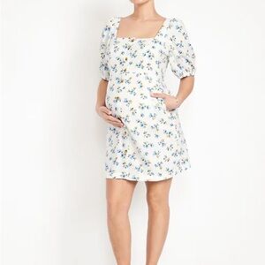 Old Navy White and Blue Puff-Sleeve Floral Mini Dress - Maternity Size S - NWT!